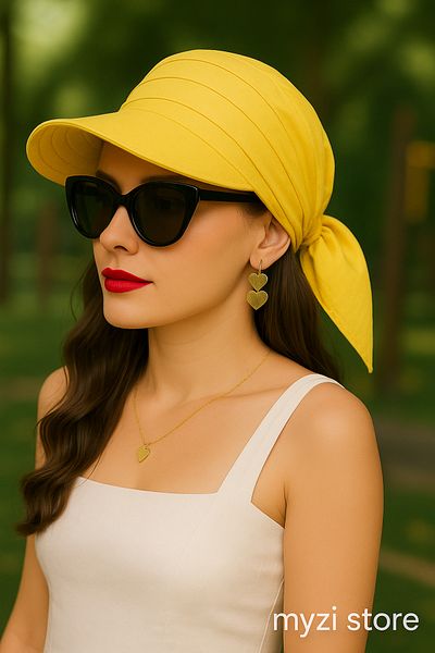 MYZİ STORE Women's Summer 100% Cotton Patterned Safari Tie-Up Bandana Visor