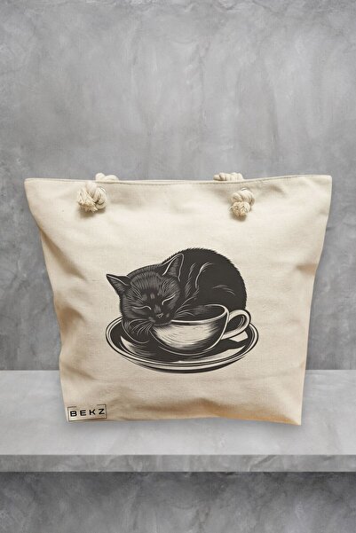 BEKZ Τσάντα Θαλάσσης, μοντέλο Caffeine Cat 24, 40x51 cm, Κρεμ, BEKZ®
