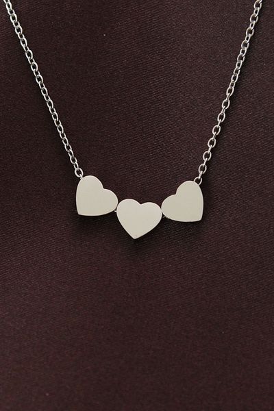 Clariss Steel Silver Color Minimal 3 Heart Necklace