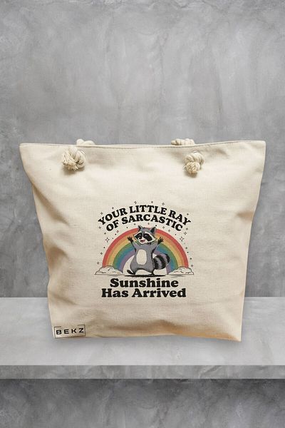 BEKZ Beach Tote Bag, model Your little ray of sarcastic sunshine has arrived, 40x51 cm, Cream, BEKZ®