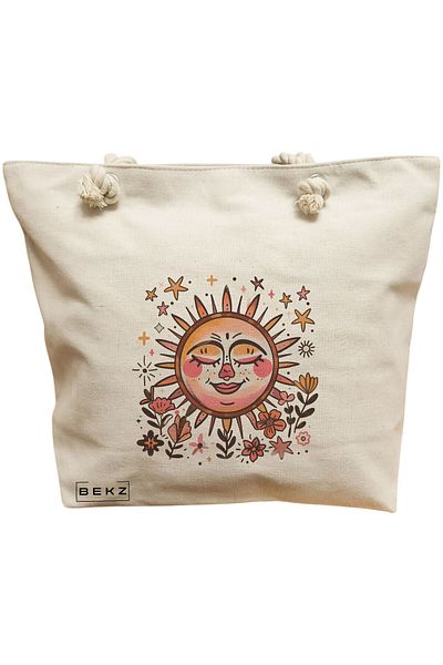 BEKZ Happy Sun Beach Tote Bag, 40x51 cm, Cream, BEKZ®