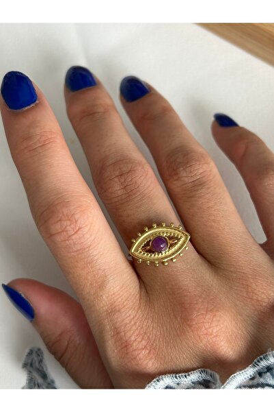ringbox Steel Tarnish-Free Purple Stone Eye Ring