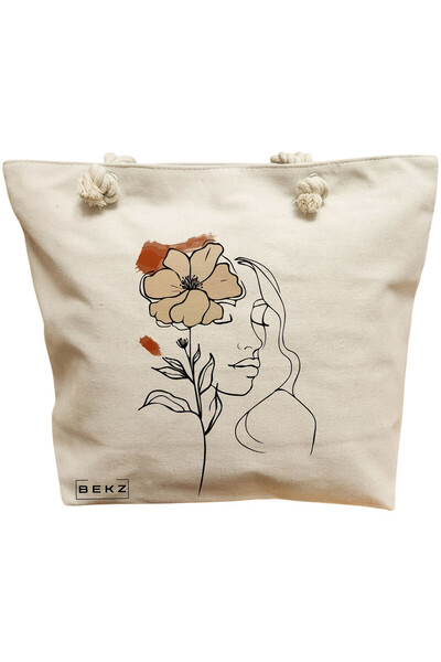 BEKZ Beach Tote Bag, Flower Lady 5, 40x51 cm, Cream, BEKZ®