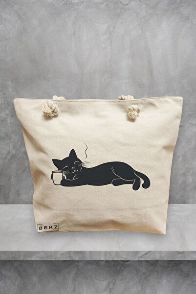 BEKZ Τσάντα Θαλάσσης, μοντέλο Caffeine Cat 20, 40x51 cm, Κρεμ, BEKZ®