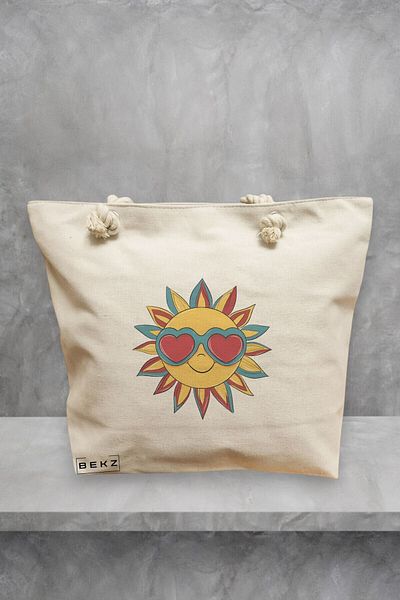BEKZ Beach Tote Bag, model Sun faces 9, 40x51 cm, Cream, BEKZ®