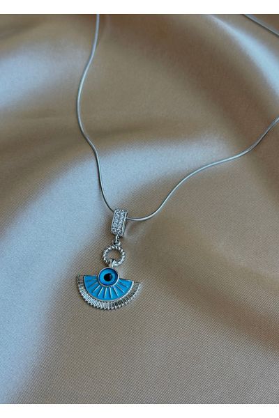 Home Sihra Accessories Fan Bead Eye Model Zircon Stone Steel Necklace Silver Color