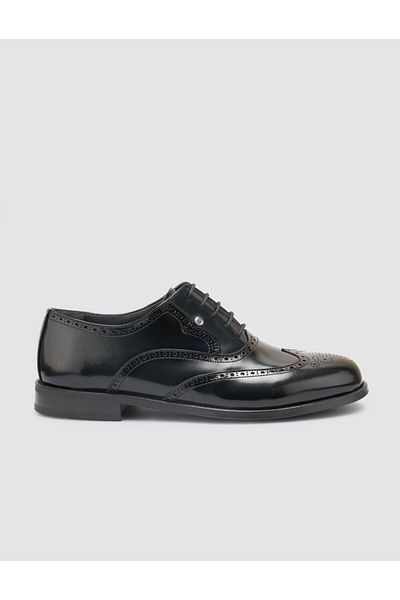 Cabani 100% Genuine Leather Black Patterned Men's Classic Shoes