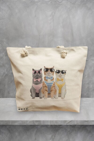 BEKZ Τσάντα Θαλάσσης, μοντέλο CatLife, 40x51 cm, Κρεμ, BEKZ®