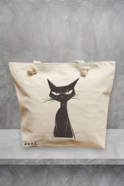 BEKZ Τσάντα Θαλάσσης, μοντέλο με πρόσωπο γάτας, 40x51 εκ., Κρεμ, BEKZ®