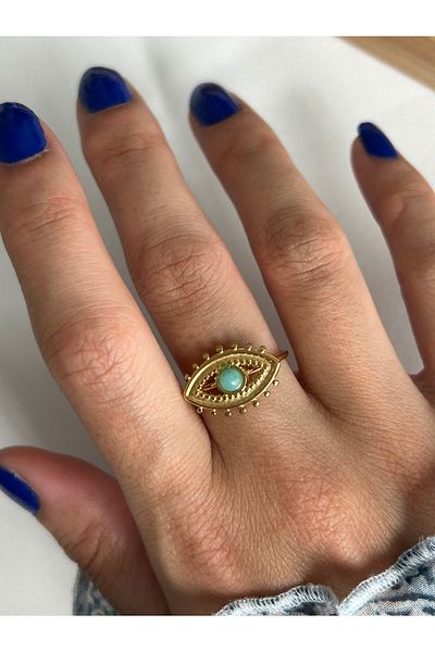 ringbox Steel Tarnish-Free Turquoise Stone Eye Ring