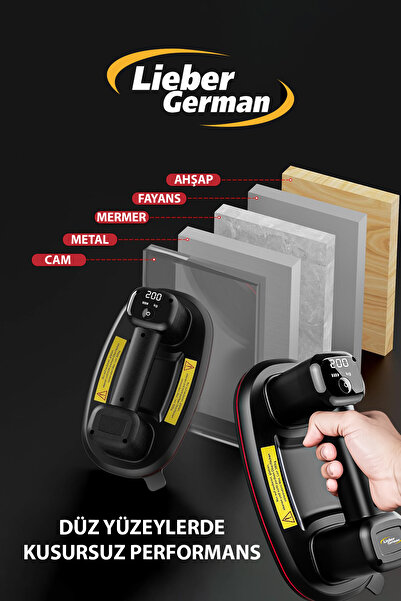 Lieber German Teknoloji Akülü 200 KG Kapasiteli Dijital Ekranlı Çift Motorlu Havalı Seramik Çelik Cam Vantuzu Oval