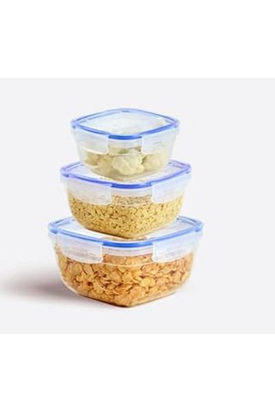 starnewstore Lock&Fresh 3 Piece Square Storage Container Set - Silicone Gasket, Airtight, 500 Ml, 900 Ml, 1500 ml
