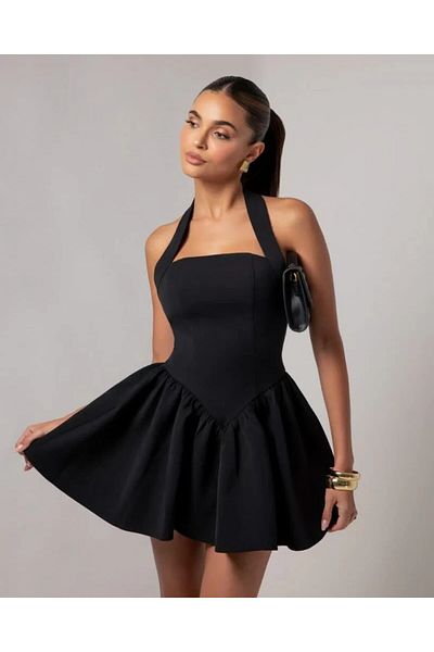 OLSAMODA Women's Sleeveless Back Decollete Flare Dress