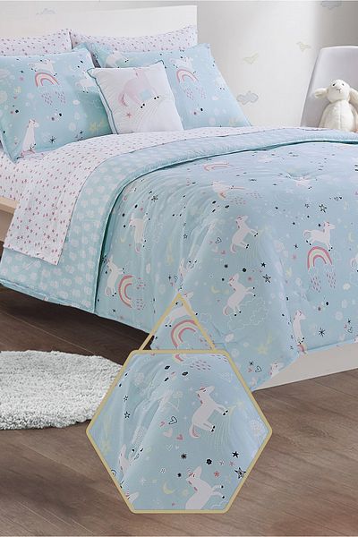 Bee Home Bed and Bath Juvi Unicorn Shine | 6 Pieces Twin Comforter Set - 167 x 218 cm - Sky Blue
