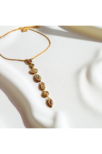 C&On Design 💎 Colorful Natural Stone Detailed Steel Y Necklace – Water Resis...