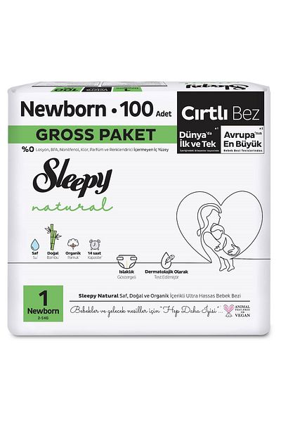 MBB ETİCARET Slepy Natural Baby Diapers Gross Package 1 Size 2-5 kg 100 Pieces