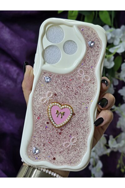 Magic Ring Xiaomi Redmi 13 Uyumlu Kalpli Pembe Simli İnci ve Kurdele Detaylı ...