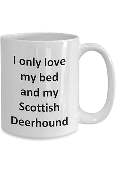 NETWORK ART Print Dore Funny Scottish Deerhound Mug - Love My Bed and Scottish Deerhound Dog Coff - English Kahve
