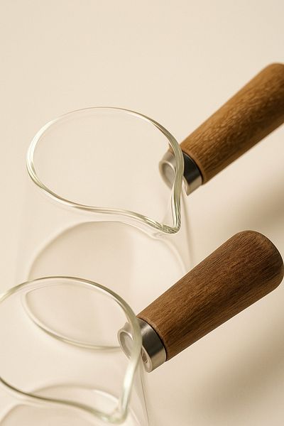 Mirilliahome Glass Sauce Bowl & Jam Bowl Set – Wooden Handle Presentation Bowl Set of 2 Transparent Glass