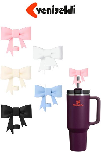 Yenigeldi 2 Pieces Bow 10mm Stnly Quencher Compatible Silicone Straw Dust Protective Cover Set