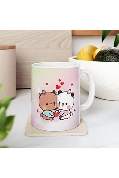 NETWORK ART Print Dore Cute Bubu and Dudu Coffee Mug, Bear Ceramic Mug, Panda Bear Cup,English Mug 95