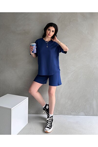 Moda Küpü طقم بدلة رياضية نسائية كبيرة الحجم من القماش المشروط بأكمام قصيرة م...