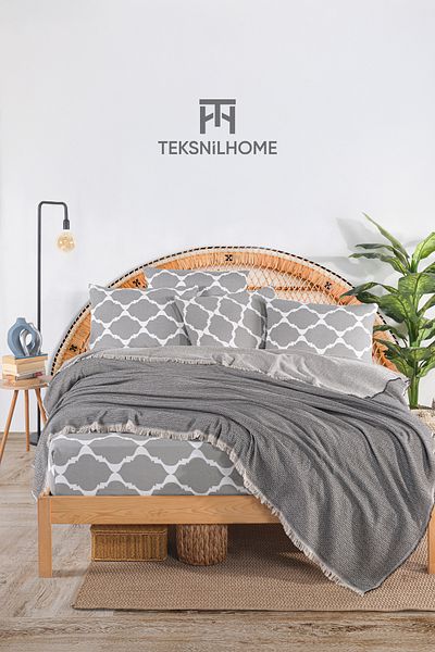 TeksNil Home 100% Cotton Oslo Double Anthracite Pique Set (Elastic Sheet, Pique, Pillow Cover)