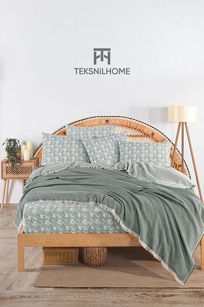 TeksNil Home 100% Cotton Oslo Double Green Pique Set (Elastic Sheet, Pique, Pillow Cover)