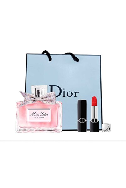 BOX مجموعة عطر مس ديو ر + روج ديو ر معا الكيس