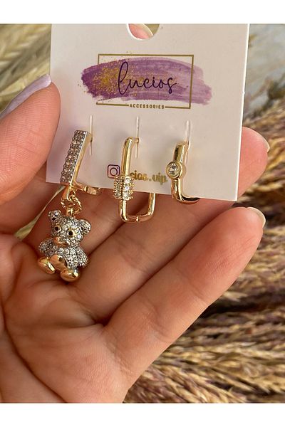 Lucios Vip Teddy Bear 3 Piece Earring Set