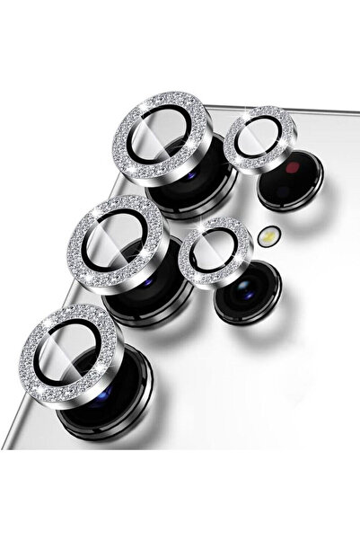 WFC Samsung Galaxy S23 Ultra Uyumlu Taşlı Gümüş Kamera Lens Koruyucu Cam ve Ç...