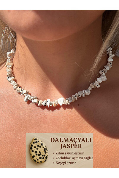 Vinlora Design قلادة من الحجر الطبيعي من حجر الجاسبر الدلماسي - مجوهرات مصنوع...