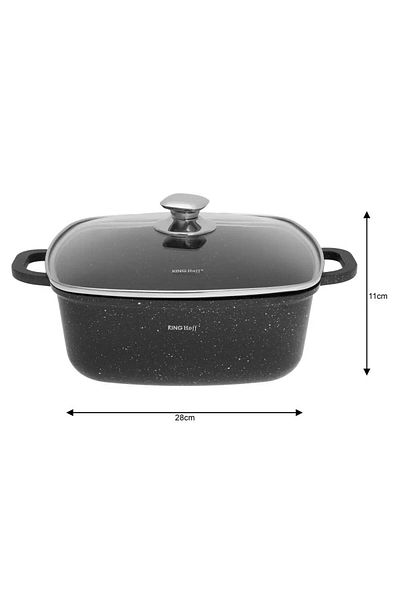 Kinghoff Square pot with lid 28x28 cm, 6.5L – Kinghoff KH 1605, marble coating, perfect for bulky dishes