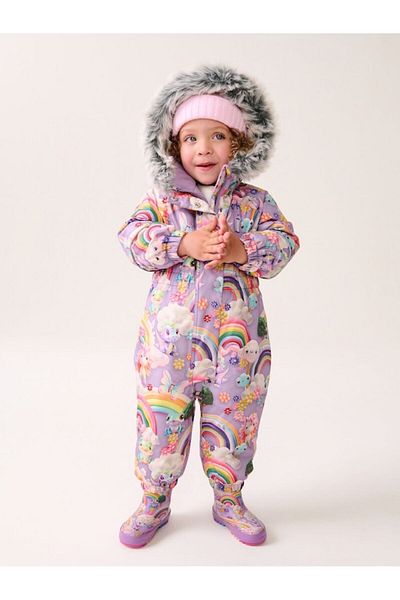 Next Baby Lilac Unicorn Patterned Fully Fleece Lined Hooded Water Resistant Astronaut Jumpsuit