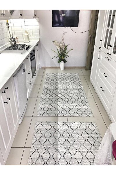 CENTER AVM Gri Halı Makinede Yıkanabilir Kaymaz Taban Halı Leke Tutmaz Mutfak Halısı