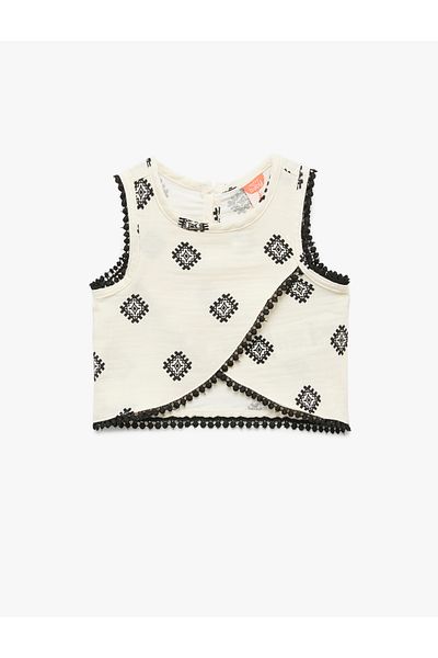 Koton Cotton Embroidery Detailed Sleeveless Crop Blouse