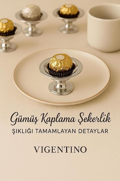 VİGENTİNO 6-Piece Abs Decorative Silver Plated Sugar Bowl Bowl 6-Piece Macaron Holder Coffee Side Presentation Bowl Turkish Delight Bowl