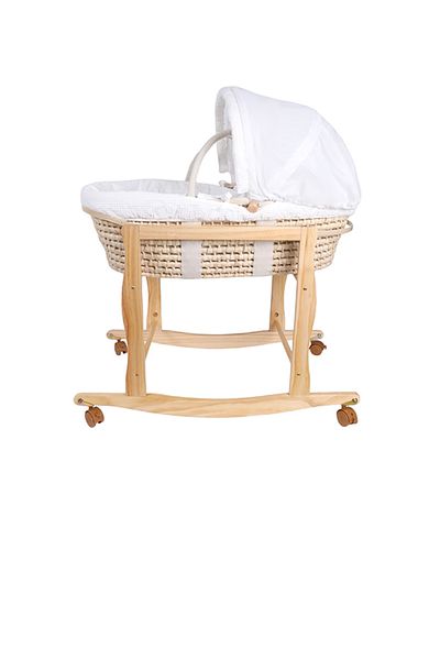 KIKIBEBE Wooden Moses Basket-wood With Stand And Wheel- Wood