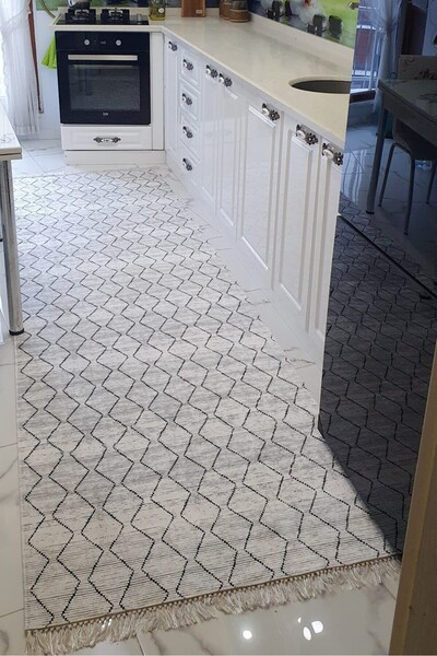 CENTER AVM Gri Halı Makinede Yıkanabilir Kaymaz Taban Halı Leke Tutmaz Mutfak Halısı