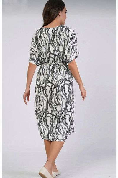 Nelly Plus Size V-Neck Bat Sleeve Gray Color Patterned Dress