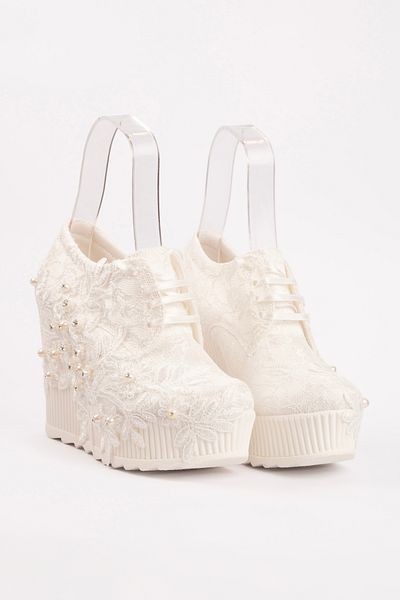 E&L Company 12cm Wedge Heel, Off White Sports Bridal Shoes. As Light as a Bird