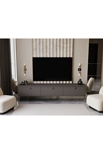melura home LUNARIS TV ÜNİTESİ 180 CM 3 KAPAKLI OVAL KENAR %100 MDF DUVARA MONTE