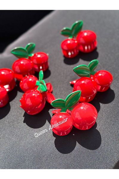 QUEEN AKSESUAR New Trend Luxury Bone Giant Big Shiny Sparkly Red Cherry Leafy Clothespin Buckle 8cm