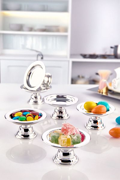 VİGENTİNO 6-Piece Abs Decorative Silver Plated Sugar Bowl Bowl 6-Piece Macaron Holder Coffee Side Presentation Bowl Turkish Delight Bowl