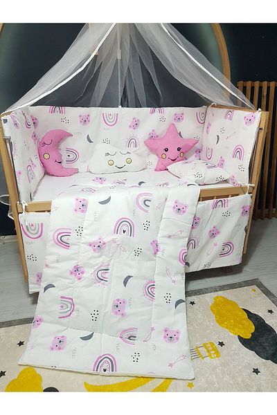 bebek iklimi Double Sided Baby Sleeping Set 60X120 Furniture for Crib - with Mosquito Net Tulle and Apparatus