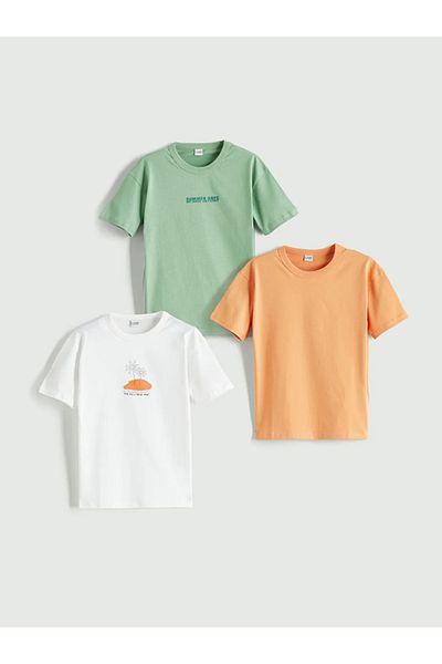 LC Waikiki LCW Kids Ecru Crew Neck T-Shirt για αγόρια 3 Πακ