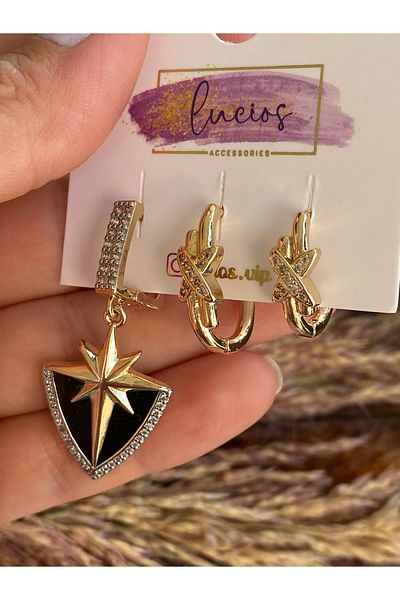 Lucios Vip North Star 3 Piece Earring Set