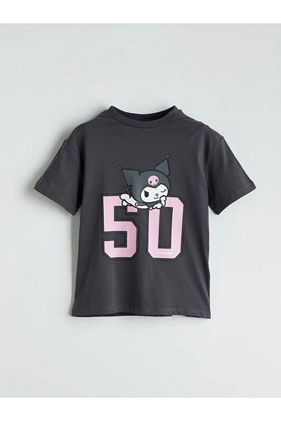 LC Waikiki LCW Kids Anthracite Crew-Neck Kuromi Printed Girl's T-Shirt