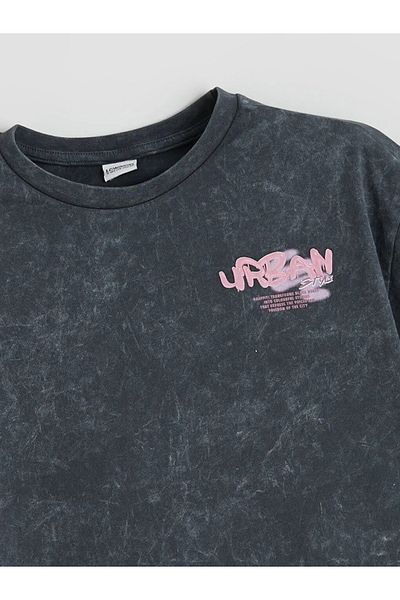 LC Waikiki Lcw Kids Blue Crew Neck Printed Girls' T-Shirt