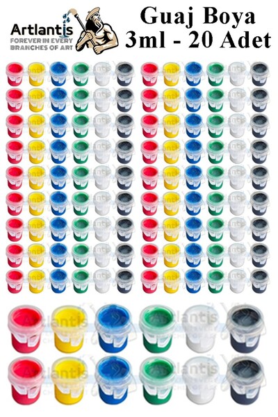 Artlantis Guaj Boya 3 ml 6 Renk 20 Paket Mini Küçük Guaj Boya Etkinlik Boyama...
